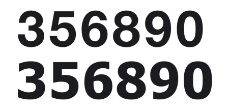 Due serie di numeri con carattere Helvetica Neue Bold eTahoma Bold.